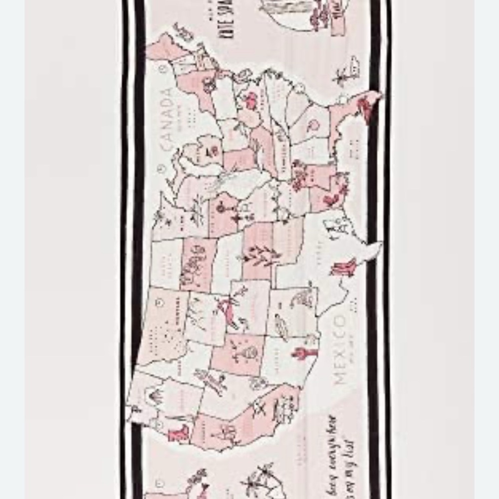 Kate Spade Map Of USA 80X30 inch Rectangle Viscose Scarf New No Tags Wanderlust - Picture 2 of 11